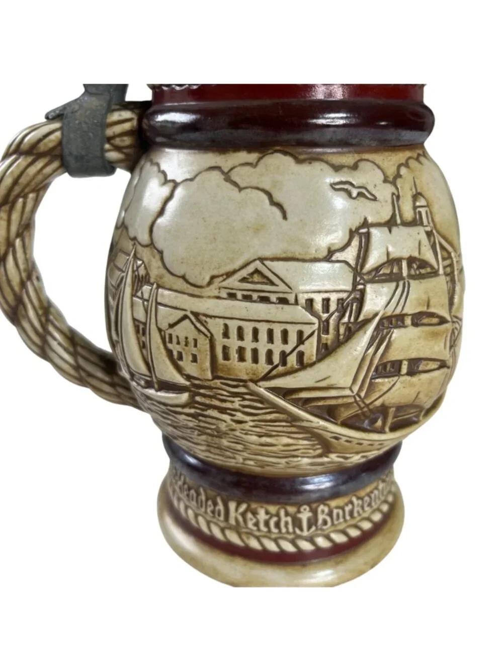 Vintage Avon Ceramic Beer Stein Broken‎ Pewter Lid Nautical Scene 1977